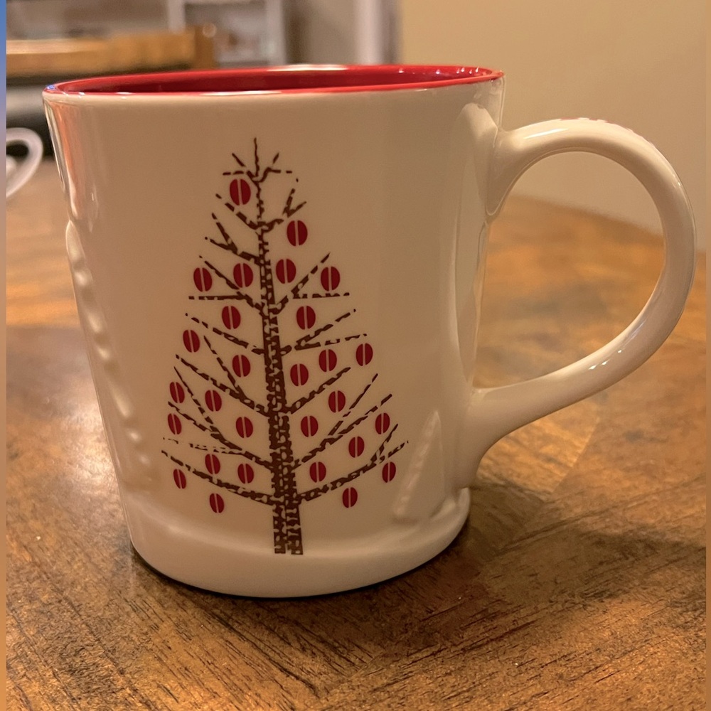 Starbucks Christmas Mug Red and White Trees and Deer 2008